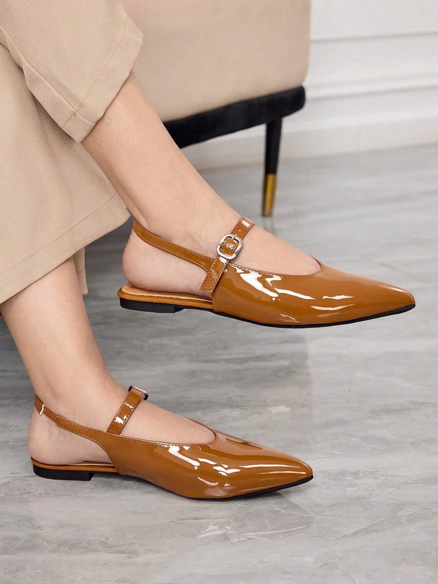 Sleekvia Women's Fashion Versatile Pointed Toe Flats - Brown - View 1