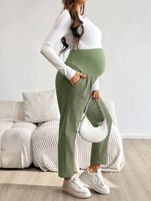 SHEIN Quần bầu dáng ôm, màu trơn, cạp chun điều chỉnh được, túi bên hông, thích hợp mặc hàng ngày đi làm. - màu xanh lá - Xem 4