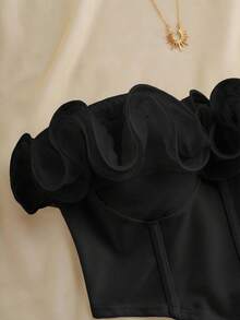 SHEIN Tall CURVE Plus Size Women Solid Color Ruffle Hem Bandeau Shapewear Top - Black - View 3