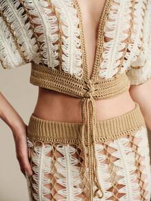 Anewsta Áo khoác ngoài dệt kim kẻ sọc cổ chữ V khoét sâu gợi cảm dành cho nữ, áo khoác đi biển. - trắng - Xem 8