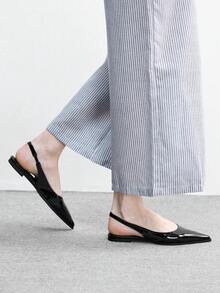 CUCCOO BIZCHIC 女士平底尖头黑色简约后跟带袢带凉鞋，日常百搭轻便舒适，适合通勤、上班等各种场合。 - 黑色漆皮 - 查看 7