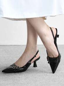 CUCCOO BIZCHIC 女士尖头细高跟鞋，黑色多带后跟设计，优雅通勤高跟鞋，露跟鞋，适合日常百搭工作和购物场合。 - 黑色 - 查看 8