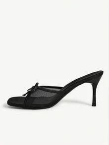 CUCCOO CHICEST Women's Fashion Square Toe Classic Mesh Bow Sexy Evening Party Party Style Simple Backspace Stiletto High Heel Sandals Summer Shoes - Black - View 4