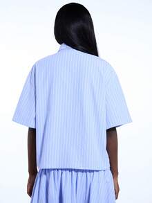 COUREZ Short Sleeve Shirt With Removable Tie Detail /Y2K Spring Cute Blue Shirts For Women Going Out Summer Top - Blue - View 3