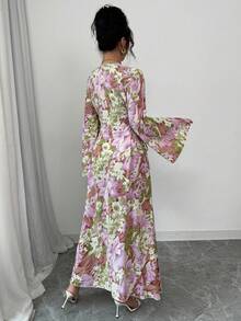 Al Najma 女士印花V领贴花长袖阿拉伯连衣裙 - 彩色 - 查看 2