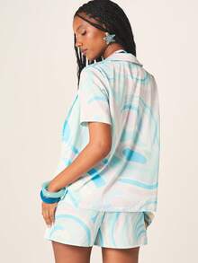 MISSGUIDED Abstract Swirl Print Short Sleeve Button Down Shirt With Collar Front Tie Detail Summer Casual Wear - Multicolor - View 2