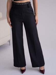 Andrea Bello 秋冬撞色蕾丝西装裤 - 黑色 - 查看 3