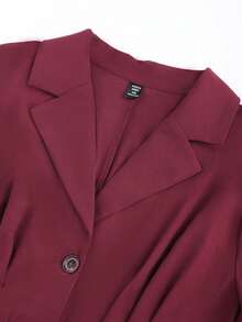 Franclia Women's Elegant Burgundy A-Line Dress Half Sleeve Peak Lapels Plain Midi With Pockets - Burgundy - View 3