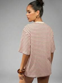 MISSGUIDED Áo thun kẻ sọc dáng rộng cho nữ, tay ngắn, cổ tròn, kiểu dáng thoải mái, thích hợp cho mùa hè. - Nhiều màu - Xem 2