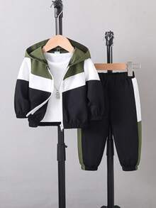 SHEIN Baby Boy Hooded Zip-Up Jacket With Matching Pants  Casual Versatile  Suitable For Outdoor And Indoor Wear  Spring Autumn Track Suit Set Sweatshirt - Multicolor - View 1
