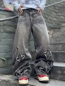 Manfinity EMRG Plus Size Men's Loose Casual Frayed Hem Fashionable Denim Jeans - Light Grey - View 4
