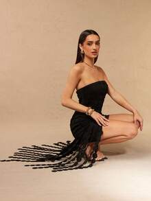 Silquee 优雅女士无袖波点连衣裙 - 黑色 - 查看 7