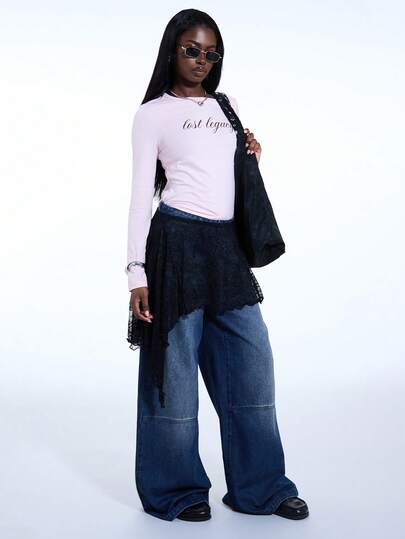 COUREZ 不对称蕾丝叠层迷你裙 / Y2K 春季女装 可爱性感复古风半裙 外出装扮 派对狂欢装扮 节日装扮 黑色半裙 夏季装扮 夏季半裙