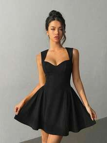 Aloruh Romantic Date Night Valentine's Day Red Generous Collar Backless Sleeveless Bodycon Puff Mini Dress For Women,Summer Dresses For Women - Black - View 3