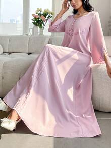 Yasmyna Đầm kiểu Ả Rập dáng rộng, tay hở, thêu hoa thanh lịch dành cho nữ. - Hồng - Xem 3