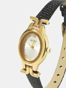 MOTF PREMIUM 女士镶金椭圆形石英表 - 黑色 - 查看 6
