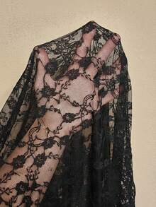Auralis Plus Size Women Sexy Elegant Chic Vacation Style Sheer Lace High Slit Hem Skirt , Black Black Lace Skirt Mesh Skirt Black Cover Up Skirt Lace Skirts For Women Mermaid Skirt - Black - View 6