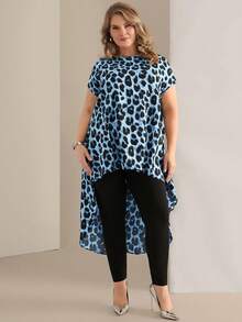 Miaspire Blusa casual y elegante con estampado de leopardo, adecuada para uso diario, atuendos primaverales para mujeres, ropa elegante para mujeres de talla grande - Azul - Ver 3