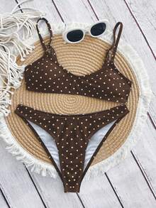 Swim Mod Bộ bikini gợi cảm cổ chữ V màu xanh hải quân và trắng chấm bi kiểu Bohemian, dây đeo có thể điều chỉnh, dành cho kỳ nghỉ. - Nhiều màu - Xem 3