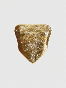 ROMWE Avant 女士百搭度假风亮片抹胸露脐上衣 - 金色 - 查看 1