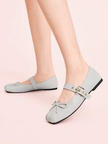 CUCCOO DOLLMOD The Square Toe Is Comfortable, Soft And Elegant, Such As Ballet Shoes, Mary Jane Flats, Women's Models, Spring Shoes, Spring Break, Easter, Suitable For Christmas Wear. Spring Shoes - Light Grey - View 3