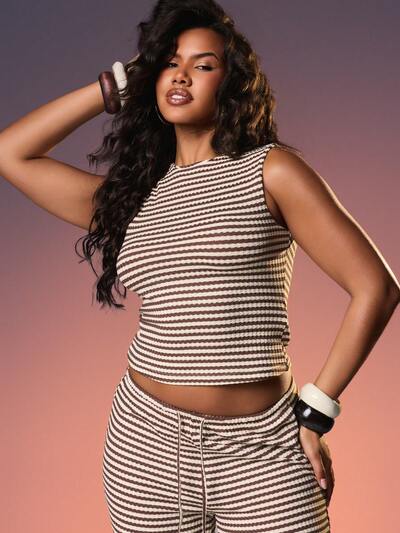 MISSGUIDED Canotta all'uncinetto a righe con scollo rotondo