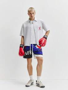 TOKVUE Men's Two Pieces Hip Hop Shorts Set,Dark Blue Summer Streetwear City Break Graphic Print Geometric Drawstring Basketball Sports Casual - Blue - View 7