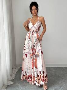 SHEIN Elenzya 女士度假长款优雅夏日连衣裙 - 亮橙色 - 查看 4