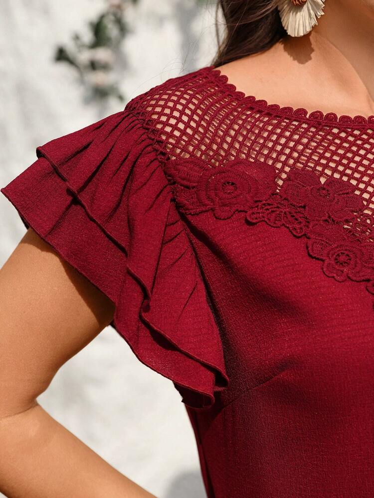 Plus Size Women Patchwork Cap Sleeve Midi Dress/Summer/Vacation/Elegant/Wedding Guest Dress,Red Dresses For Women ,Vacation Outfits Women,Birthday Outfits For Women,Summer Outfit For Women,Spring Clothes Women, Ruffle Dress,Elegant Dresses For Party , Summer Holiday Outfits,Red Dress For Women,Spring Dresses,Work Outfits For Women French Style Dress Red Summer Dress Women Maroon Dresses For Women Wine Red Dress Burgundy Dress For Women Red Casual Dresses For Women Premium Dresses For Women Dress Women Casual Dresses Dresses For Ladies Women's Dresses Lace Insert Dress Wine Red Dress For Women Women's Summer Dresses