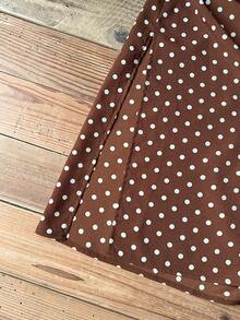 EMERY ROSE 大码女装早春休闲度假乡村风圆领七分袖侧开衩波点棕色长款上衣衬衫和裤子两件套，带口袋 - 棕色 - 查看 5