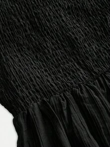 ROMWE Kawaii Women's Cute Vacation Style Textured Fabric Blouse With Bow Decor - Black - View 3