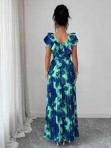 Elenzga Đầm xếp ly dáng suông, cổ chữ V, eo bèo nhún, họa tiết ombre, thích hợp cho mùa Xuân/Hè, dành cho nữ. - Nhiều màu - Xem 2