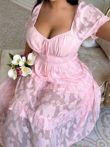 Lyrianda Women's Elegant Pink Plus Size Long Dress With Queen Anne Neckline And Ruffle Hem Perfect For Summer Birthdays - Pink - View 6