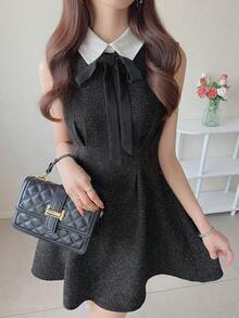 FRIFUL 女士常规领无袖收腰A字连衣裙 - 黑色 - 查看 2