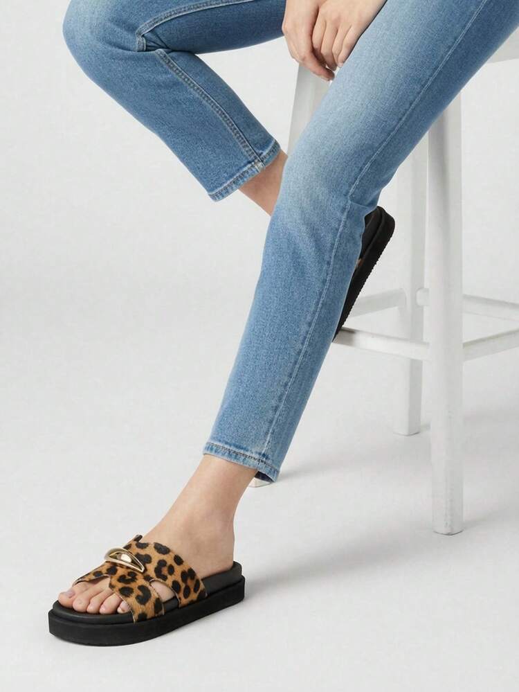 Slide Sandals With Elegant Metal Trim - Animal print - 查看 2