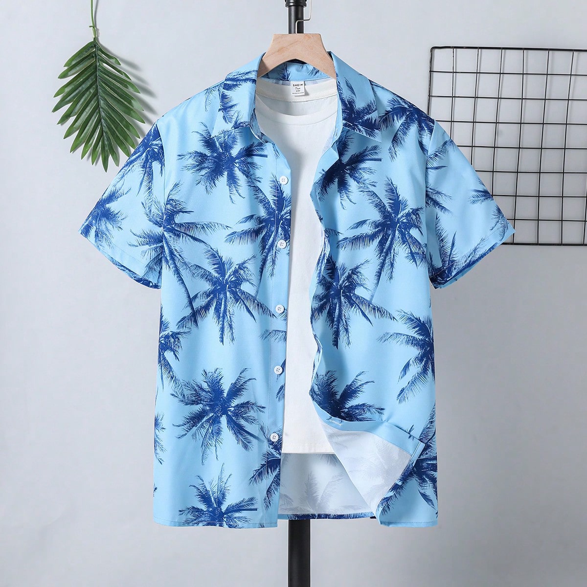 Camisa tejida con cuello estampada de vacaciones para niños adolescentes