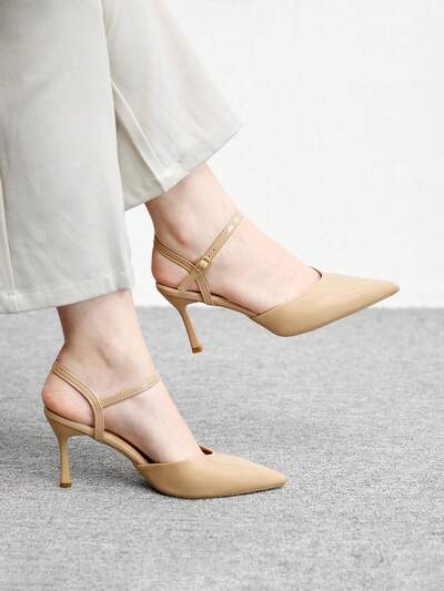 CUCCOO BIZCHIC Women Shoes Women's Pointed Thin High Heel Apricot Ankle Strap Women's High Heel Shoes Slingback Shoes Daily Versatile Often Commuting To Work Women's Shoes