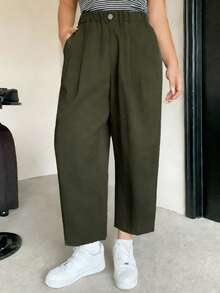 Dazy Plus Plus Size Women Elastic Waist Casual Harem Cropped Pants - Army Green - View 3