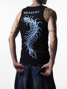 ROMWE MEN Men's Round Neck Sleeveless Fashion Printed Gothic Print Tank Top - Black - View 2