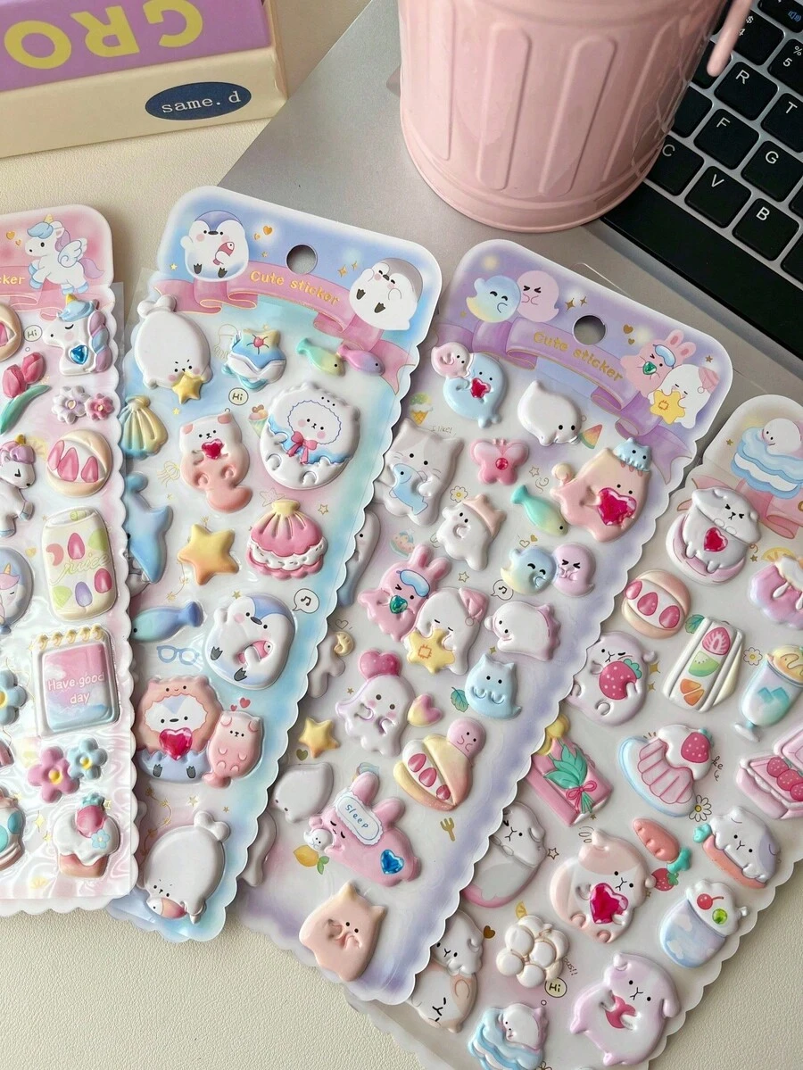 POKOJA LAND 卡通食物和仙女泡泡贴纸，可爱贴纸，适用于手机壳和笔记本，泡沫贴纸，动物泡泡贴纸，是装饰笔记本电脑、手机壳、水瓶和其他DIY物品的理想之选。它们是节日和季节的完美礼物。 - 彩色 - 查看 1