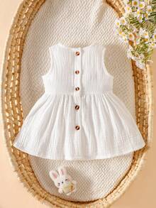 SHEIN 0-12M 新生女嬰無袖純棉花卉刺繡洋裝 可愛夏季淺粉色嬰兒套裝 婚禮賓客洗禮派對服飾 - 白色 - 查看 6