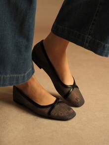 Rosivie Women Flats Spring And Summer New Models, Square Toe Design, Comfortable And Simple Vacation, Women's Flat Bottom, Essential For Commuting, Casual And Versatile - Grey - View 3