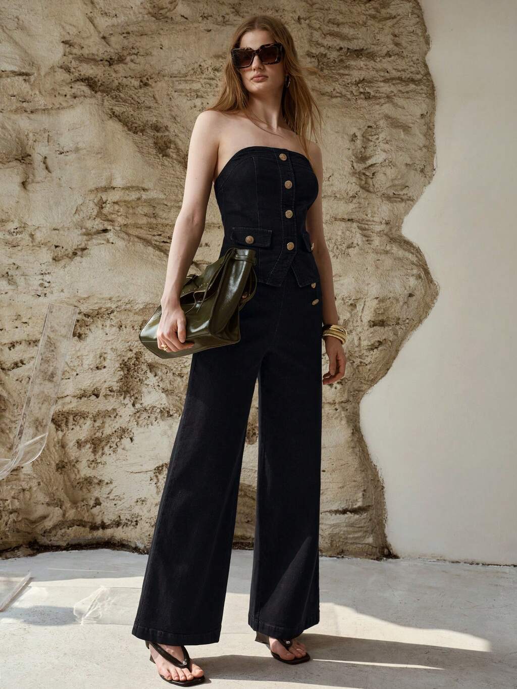 ZIPPER BACK SLIM FIT STRAPLESS DENIM TOP