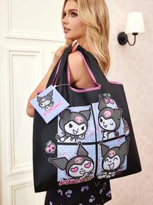 HELLO KITTY AND FRIENDS | SHEIN 1个可爱卡通人物印花可折叠购物袋/手提袋，配有带珠链的小收纳袋，可挂在包上，轻便易携，适合购物、通勤、外出等场合。 - 混色 - 查看 3