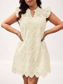 SHEIN LUNE Đầm nữ cỡ lớn màu trắng tay bồng vạt lệch, đầm dự tiệc cưới mùa thu, đầm công sở, đầm thường ngày. - Màu be - Xem 4