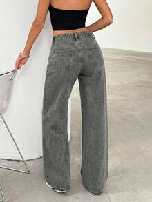 EURMUSE Women's Solid Color Casual Denim Jeans - Light Grey - View 2