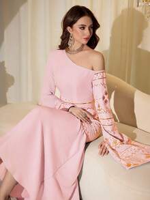 Modelyn Bata de estilo árabe de Oriente Medio con bordado de lentejuelas y patchwork, bata larga tradicional - Rosa - Ver 6