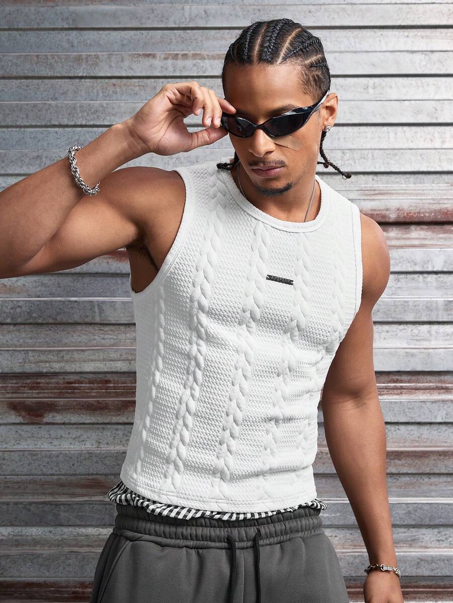 AXEPEAK Débardeur col rond décoré de métal texturé, style décontracté pour l'été - Blanc - Voir 1