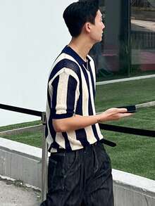 DAZY Men's Short Sleeve Striped Knit Top, Summer - Multicolor - View 6