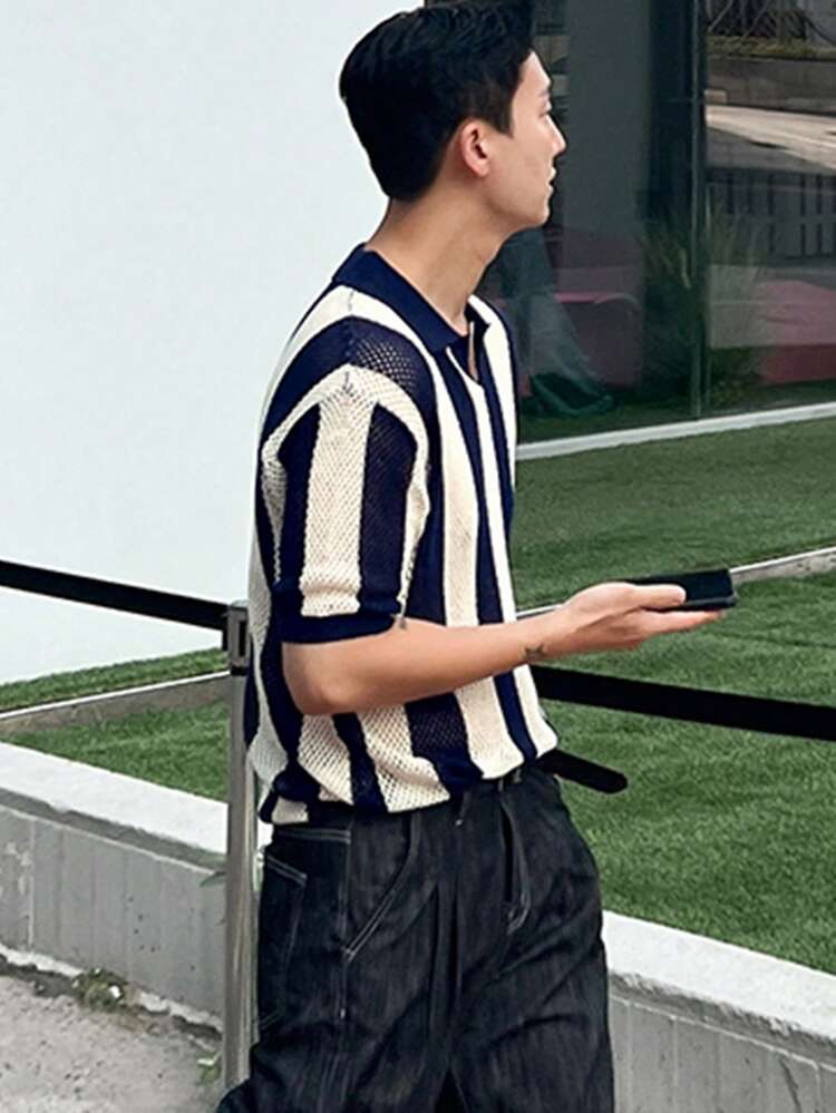 Men's Short Sleeve Striped Knit Top, Summer